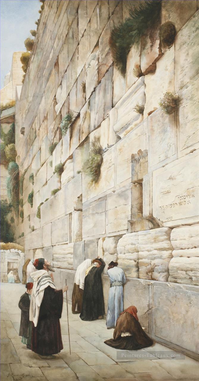 MUR occidental Jérusalem aquarelle Gustav Bauernfeind orientaliste Peintures à l'huile